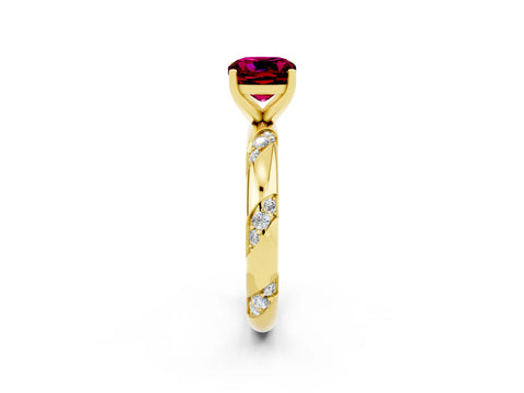 Yellow gold Cushion Cut Solitaire Diamond Engagement Ring with Twisted Pave Band and Four-Prong Setting_2