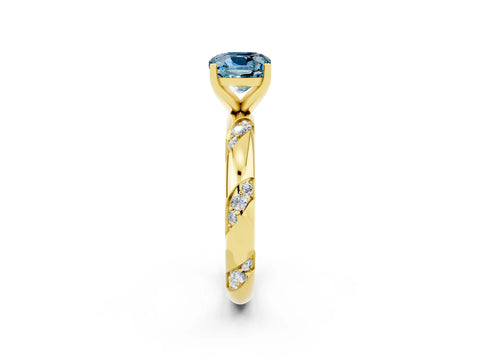 Yellow gold Cushion Cut Solitaire Diamond Engagement Ring with Twisted Pave Band and Four-Prong Setting_2
