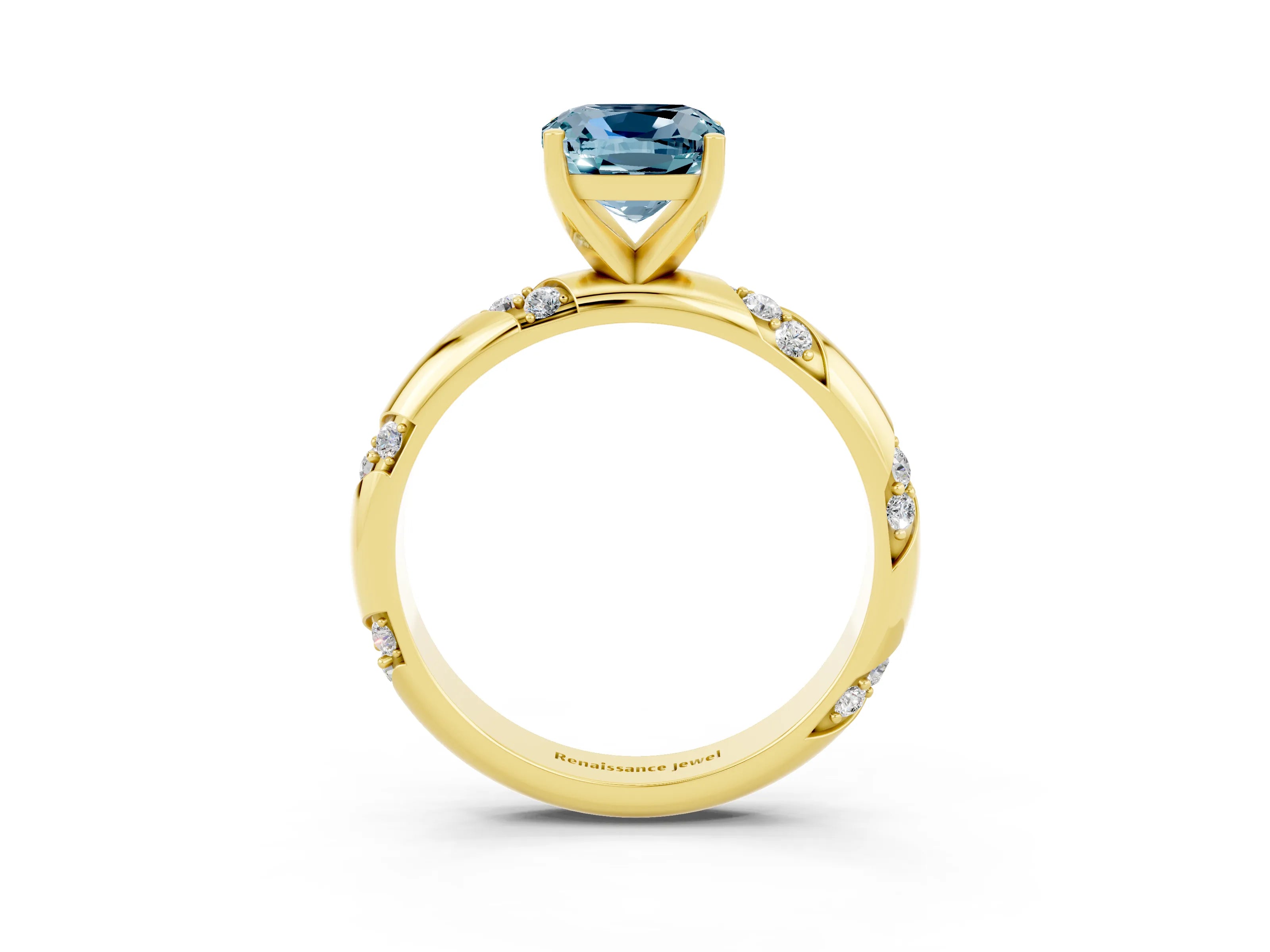 Yellow gold Cushion Cut Solitaire Diamond Engagement Ring with Twisted Pave Band and Four-Prong Setting_3