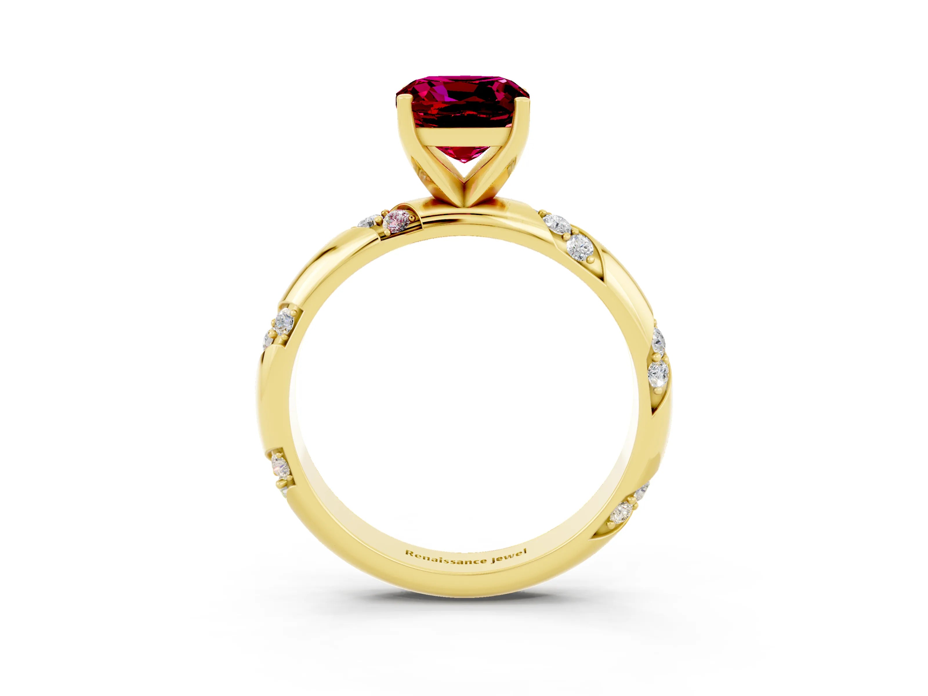 Yellow gold Cushion Cut Solitaire Diamond Engagement Ring with Twisted Pave Band and Four-Prong Setting_3