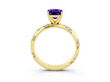 Yellow gold Cushion Cut Solitaire Diamond Engagement Ring with Twisted Pave Band and Four-Prong Setting_3