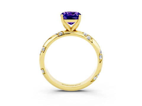 Yellow gold Cushion Cut Solitaire Diamond Engagement Ring with Twisted Pave Band and Four-Prong Setting_3