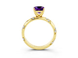 Yellow gold Cushion Cut Solitaire Diamond Engagement Ring with Twisted Pave Band and Four-Prong Setting_3