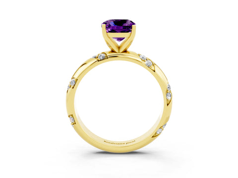 Yellow gold Cushion Cut Solitaire Diamond Engagement Ring with Twisted Pave Band and Four-Prong Setting_3