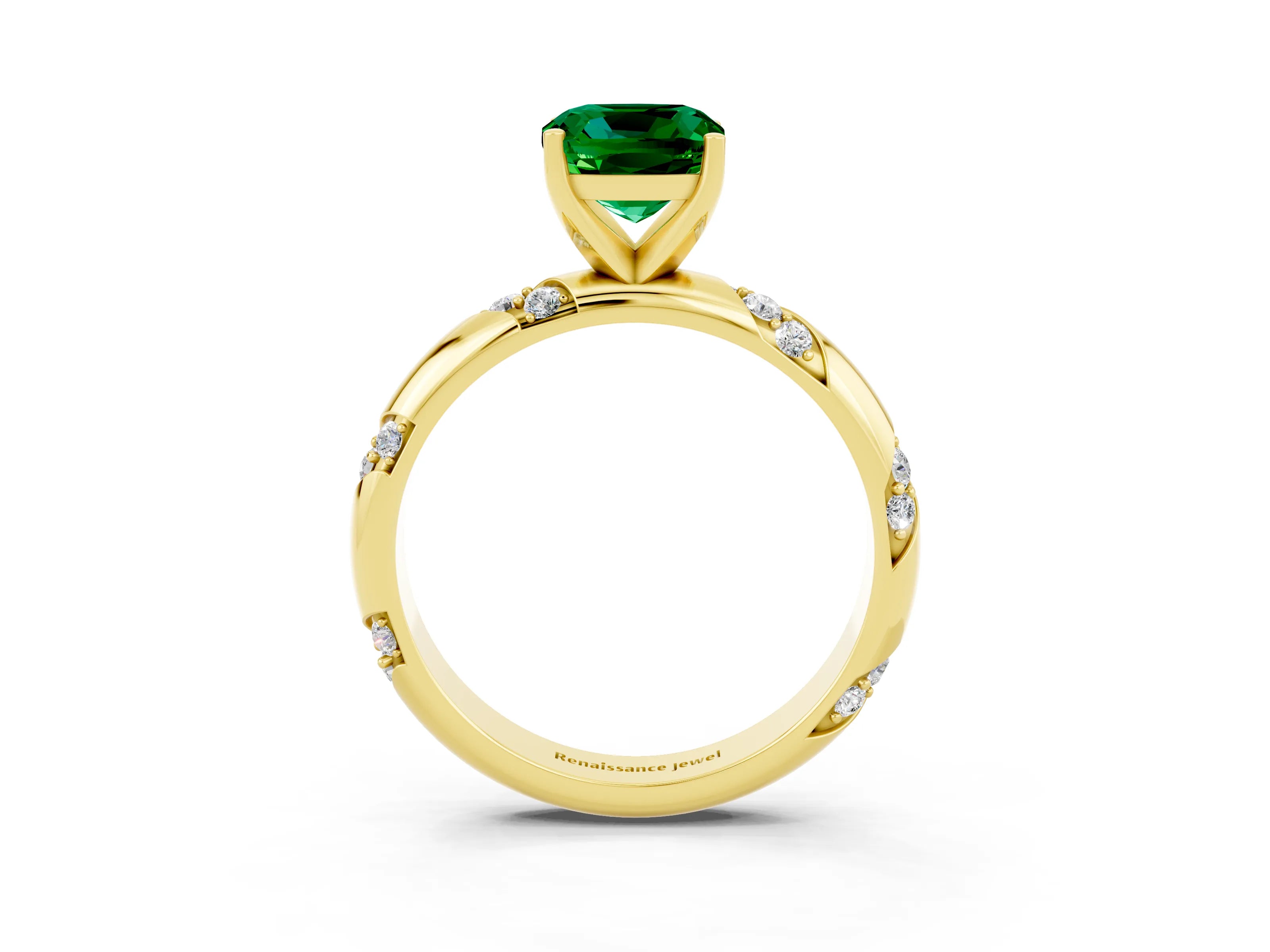 Yellow gold Cushion Cut Solitaire Diamond Engagement Ring with Twisted Pave Band and Four-Prong Setting_3