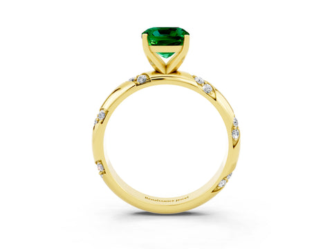 Yellow gold Cushion Cut Solitaire Diamond Engagement Ring with Twisted Pave Band and Four-Prong Setting_3