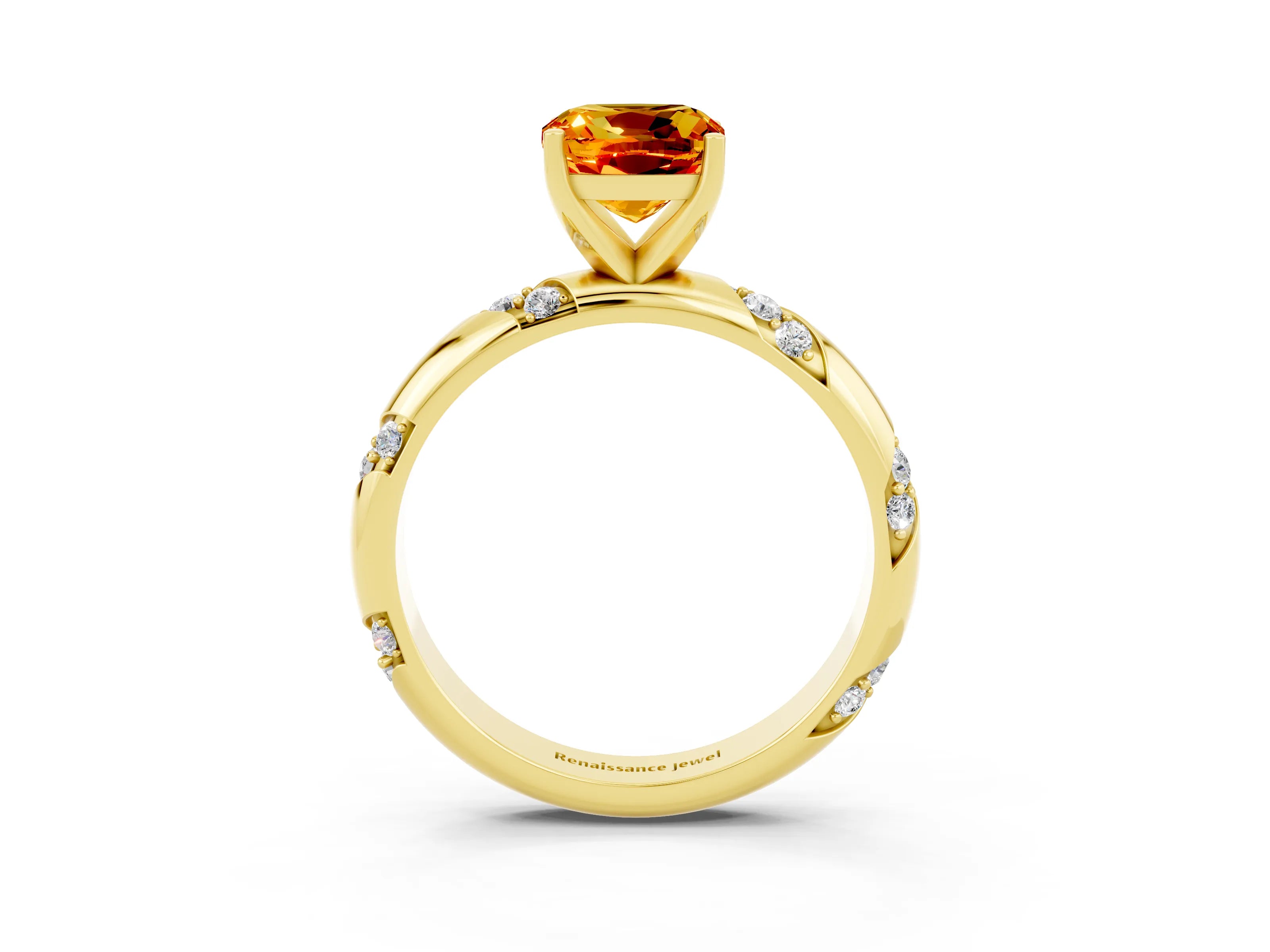 Yellow gold Cushion Cut Solitaire Diamond Engagement Ring with Twisted Pave Band and Four-Prong Setting_3