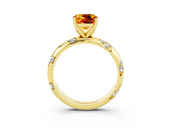 Yellow gold Cushion Cut Citrine Solitaire Engagement Ring with Twisted Round  Accent Band and Prong Setting