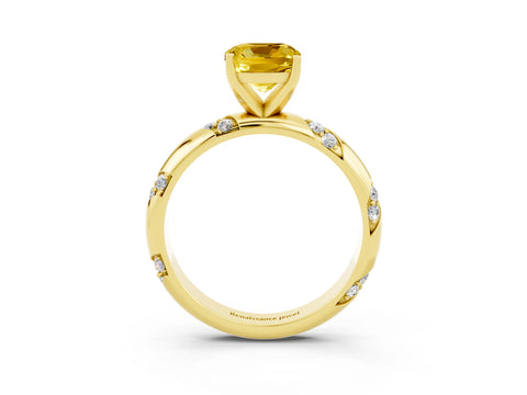 Yellow gold Cushion Cut Solitaire Diamond Engagement Ring with Twisted Pave Band and Four-Prong Setting_3