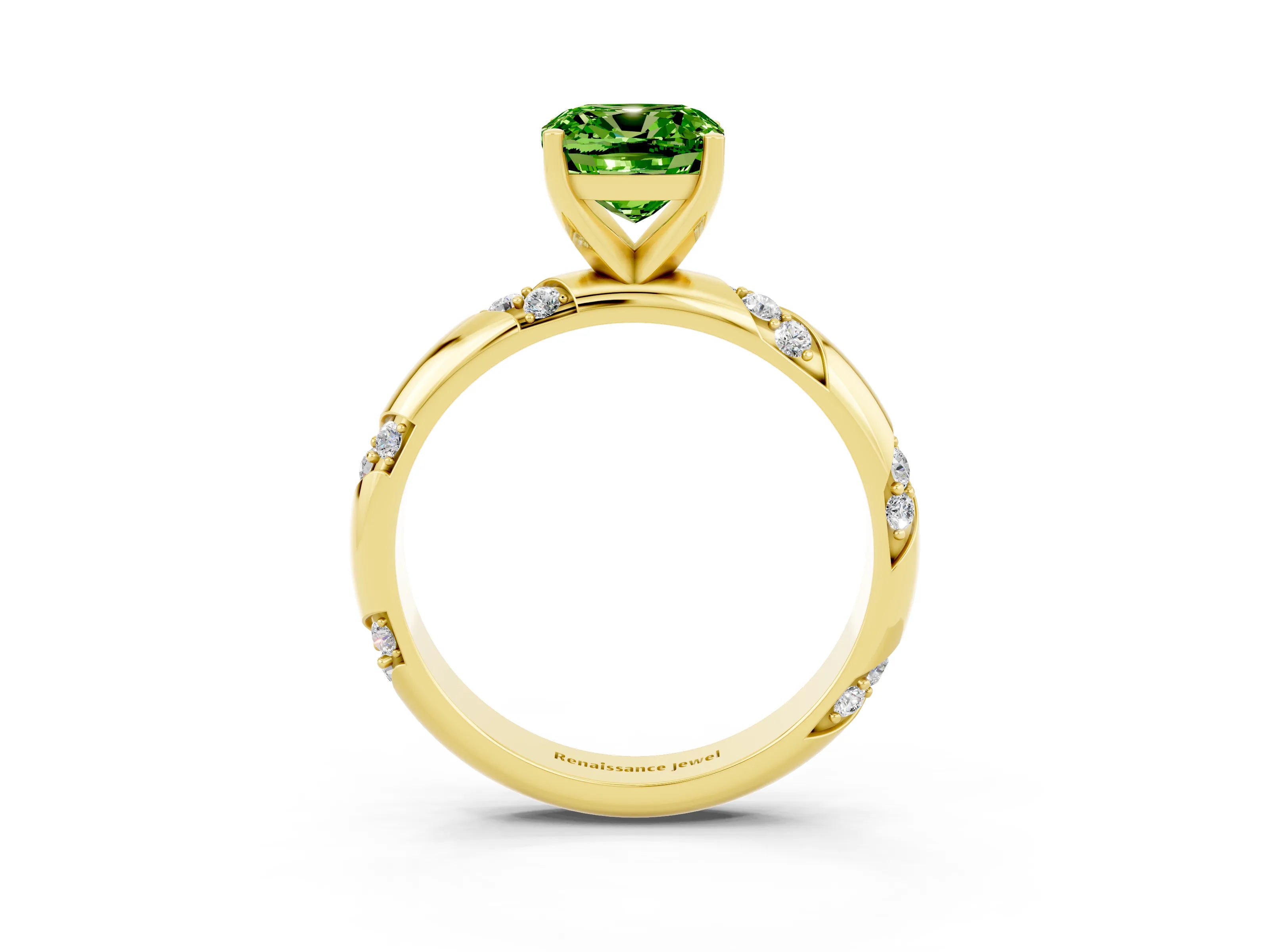 Yellow gold Cushion Cut Solitaire Diamond Engagement Ring with Twisted Pave Band and Four-Prong Setting_3