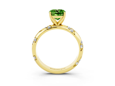 Yellow gold Cushion Cut Solitaire Diamond Engagement Ring with Twisted Pave Band and Four-Prong Setting_3