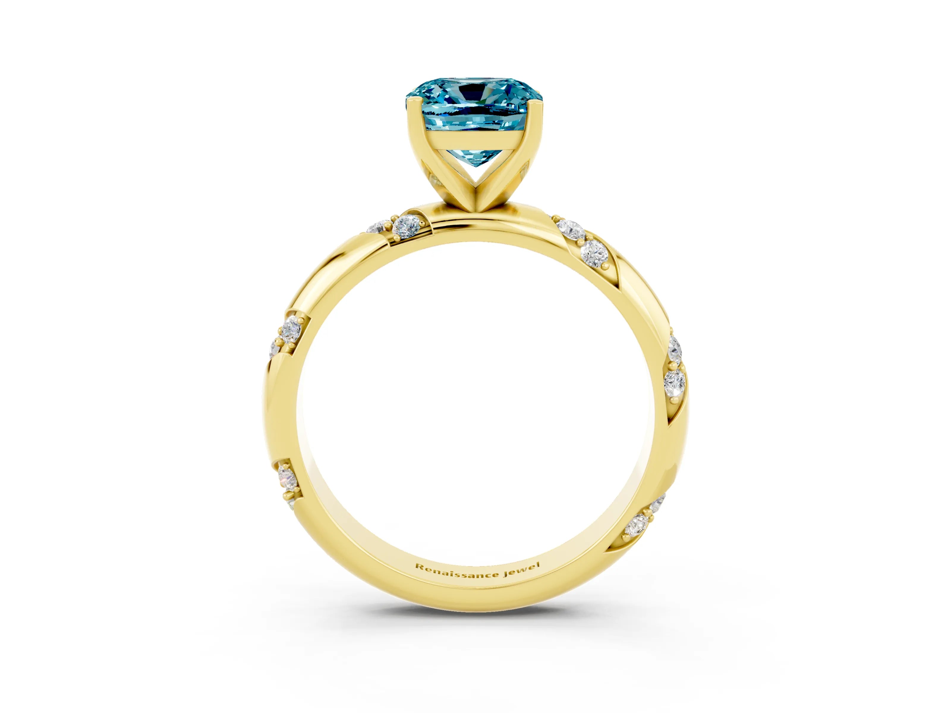 Yellow gold Cushion Cut Solitaire Diamond Engagement Ring with Twisted Pave Band and Four-Prong Setting_3