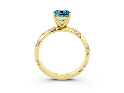 Yellow gold Cushion Cut Solitaire Diamond Engagement Ring with Twisted Pave Band and Four-Prong Setting_3