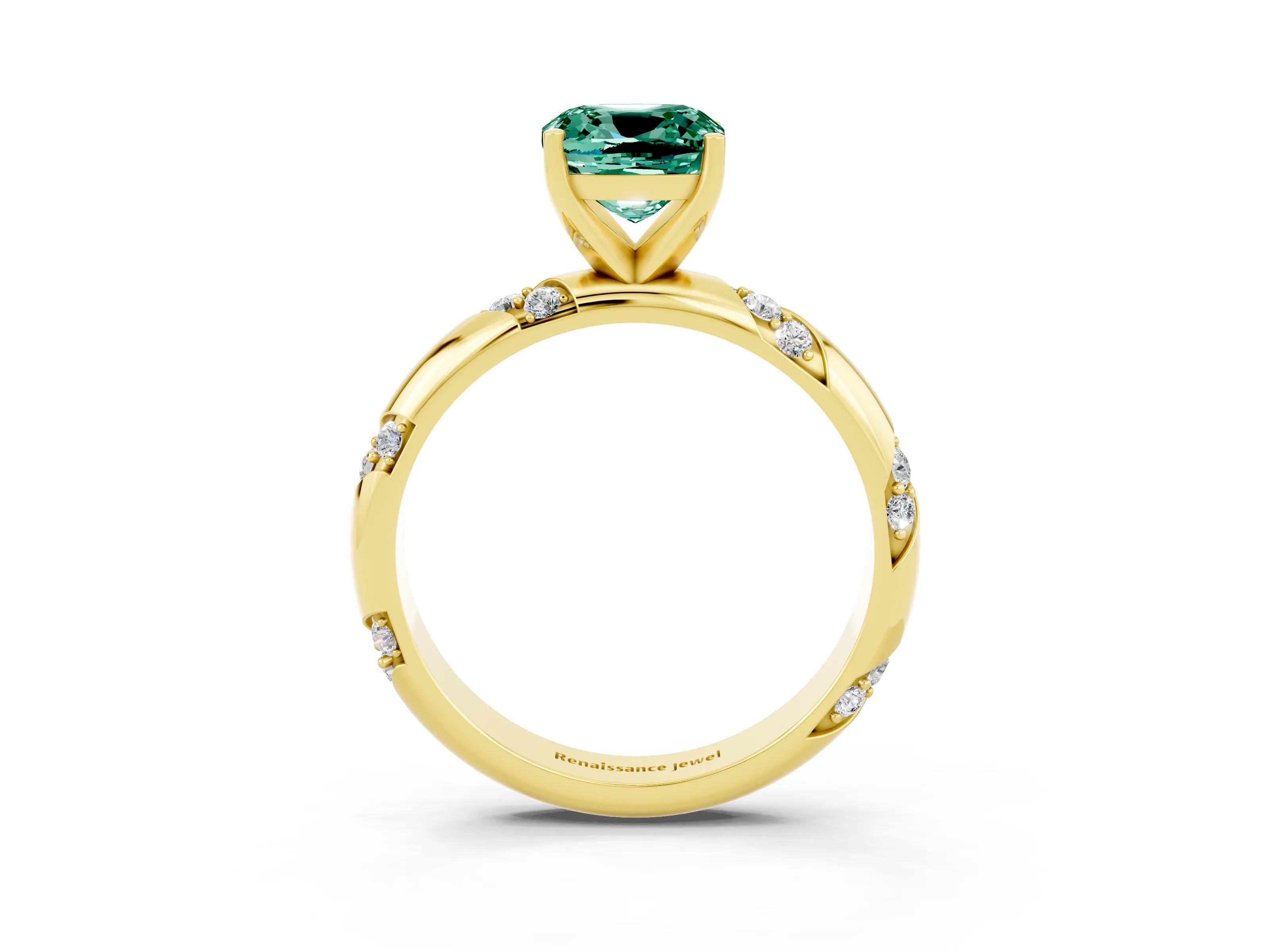 Yellow gold Cushion Cut Solitaire Diamond Engagement Ring with Twisted Pave Band and Four-Prong Setting_3