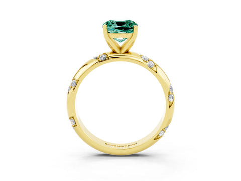 Yellow gold Cushion Cut Solitaire Diamond Engagement Ring with Twisted Pave Band and Four-Prong Setting_3