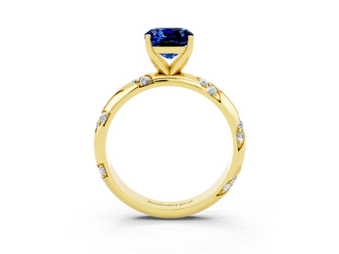 Yellow gold Cushion Cut Solitaire Diamond Engagement Ring with Twisted Pave Band and Four-Prong Setting_3