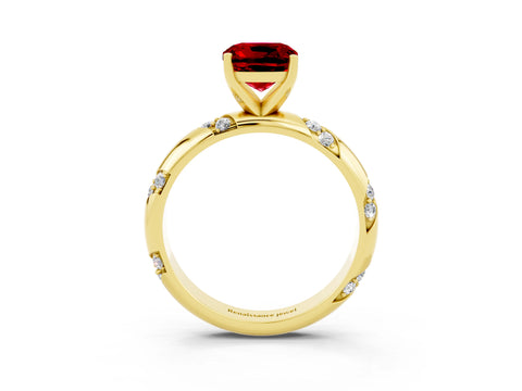 Yellow gold Cushion Cut Solitaire Diamond Engagement Ring with Twisted Pave Band and Four-Prong Setting_3