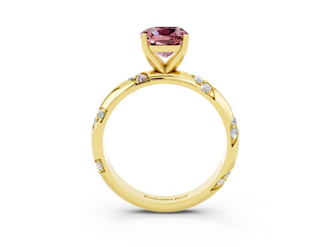 Yellow gold Cushion Cut Solitaire Diamond Engagement Ring with Twisted Pave Band and Four-Prong Setting_3