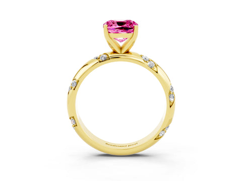 Yellow gold Cushion Cut Solitaire Diamond Engagement Ring with Twisted Pave Band and Four-Prong Setting_3