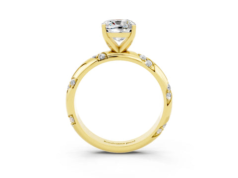 Yellow gold Cushion Cut Solitaire Diamond Engagement Ring with Twisted Pave Band and Four-Prong Setting_3