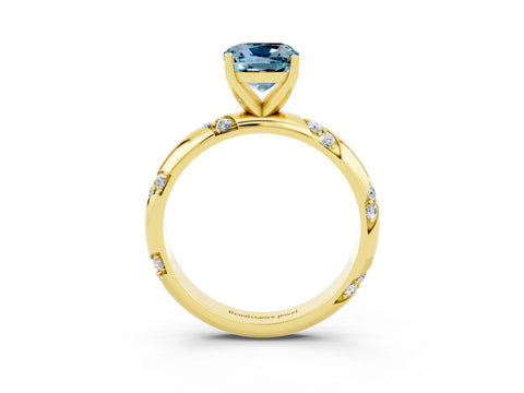 Yellow gold Cushion Cut Solitaire Diamond Engagement Ring with Twisted Pave Band and Four-Prong Setting_3