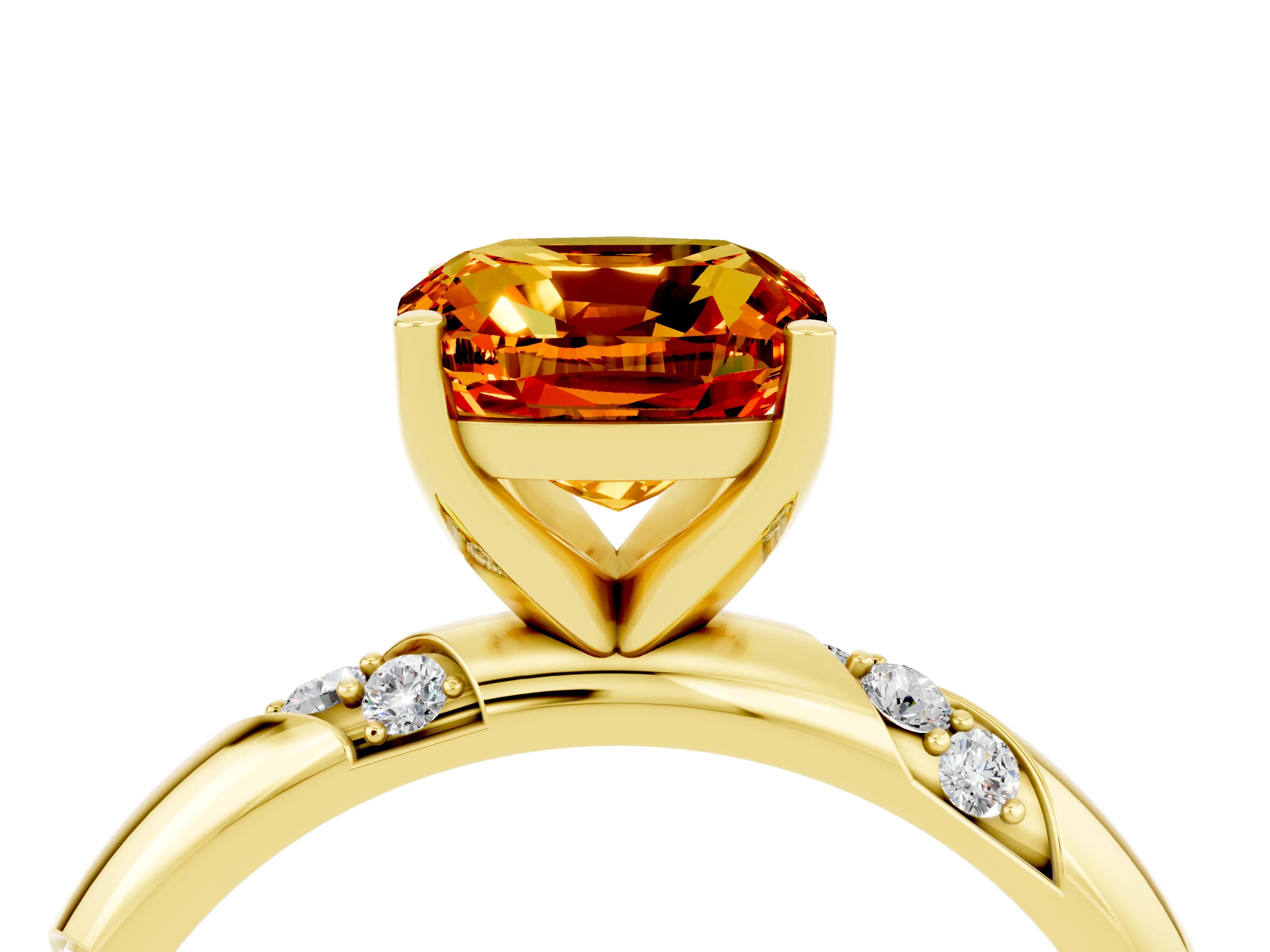 Yellow gold Cushion Cut Solitaire Diamond Engagement Ring with Twisted Pave Band and Four-Prong Setting_4