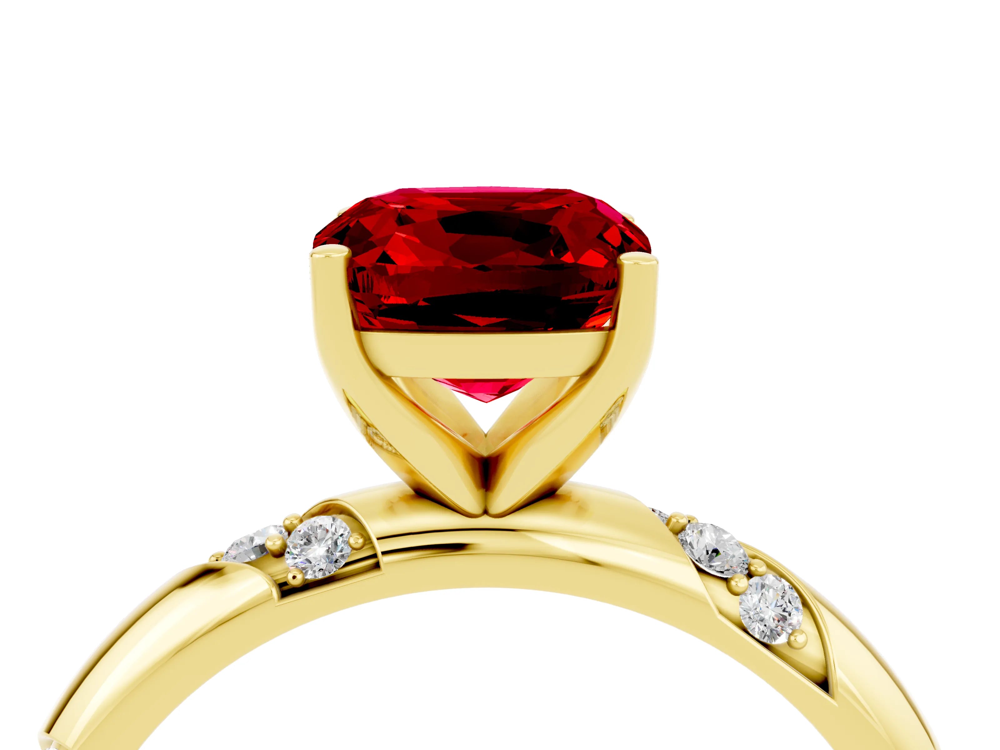 Yellow gold Cushion Cut Solitaire Diamond Engagement Ring with Twisted Pave Band and Four-Prong Setting_4