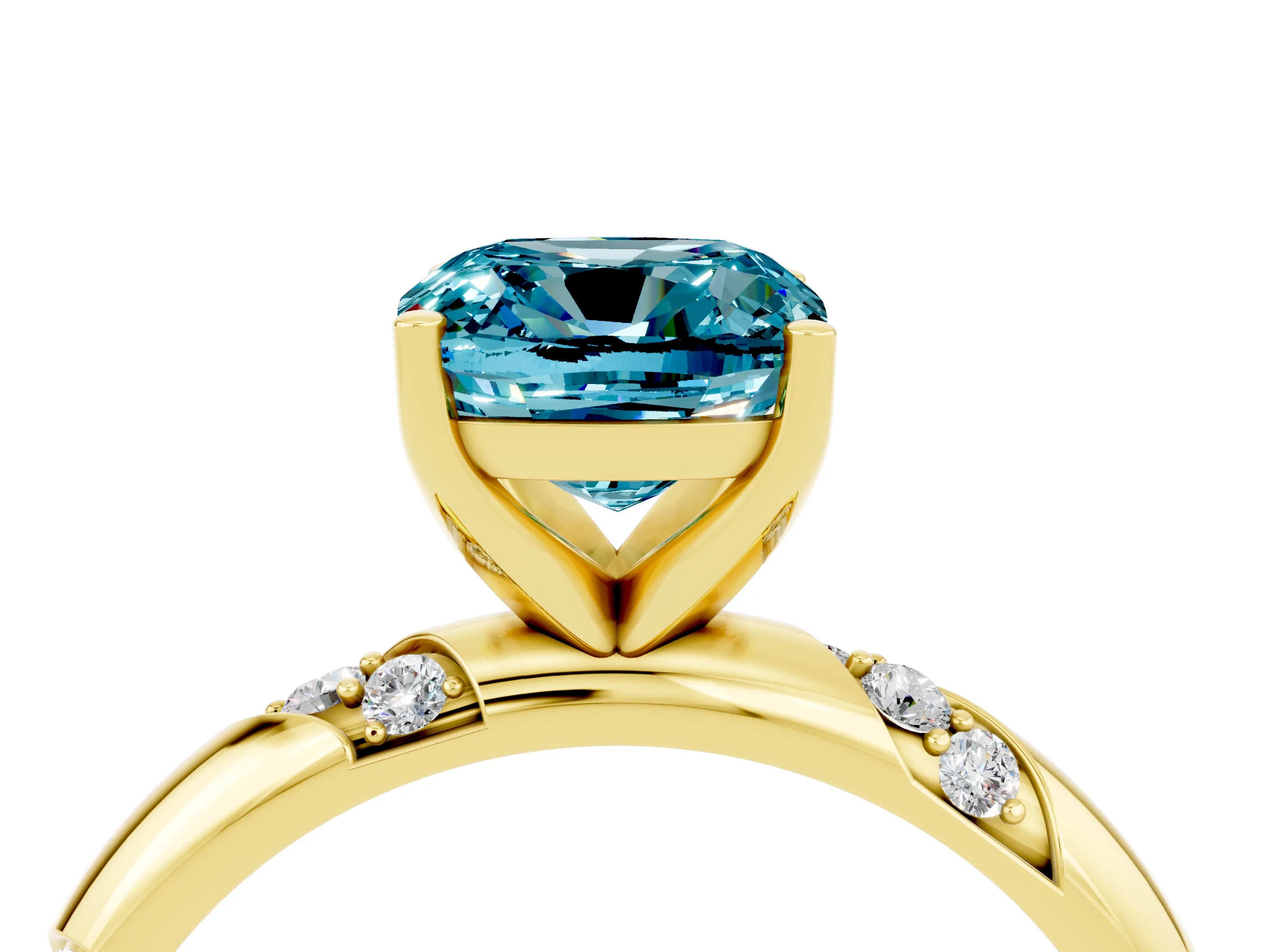 Yellow gold Cushion Cut Solitaire Diamond Engagement Ring with Twisted Pave Band and Four-Prong Setting_4