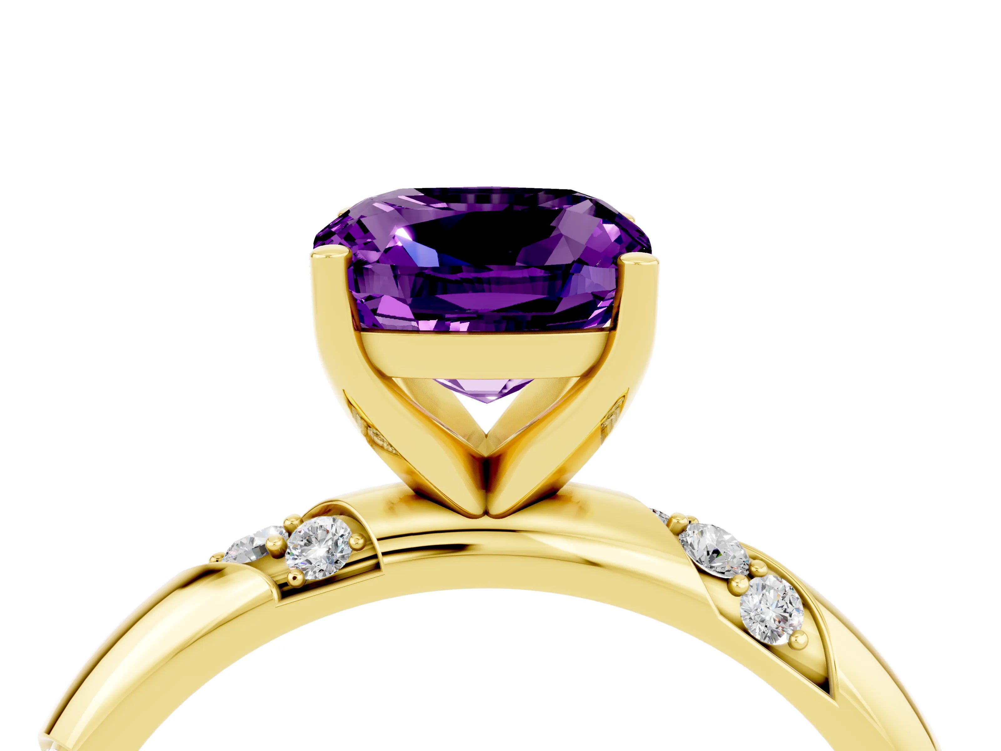 Yellow gold Cushion Cut Solitaire Diamond Engagement Ring with Twisted Pave Band and Four-Prong Setting_4