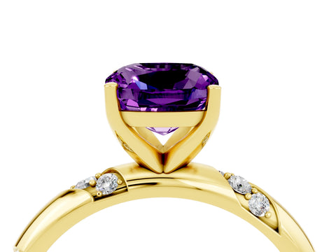 Yellow gold Cushion Cut Solitaire Diamond Engagement Ring with Twisted Pave Band and Four-Prong Setting_4