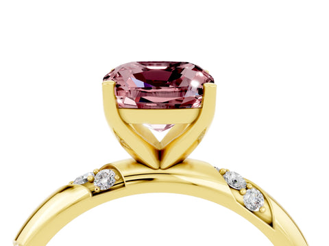 Yellow gold Cushion Cut Solitaire Diamond Engagement Ring with Twisted Pave Band and Four-Prong Setting_4