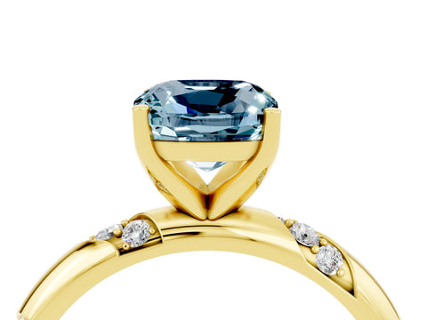 Yellow gold Cushion Cut Solitaire Diamond Engagement Ring with Twisted Pave Band and Four-Prong Setting_4