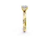 Yellow gold Cushion Cut Solitaire Diamond Engagement Ring with Twisted Pave Band and Four-Prong Setting_53