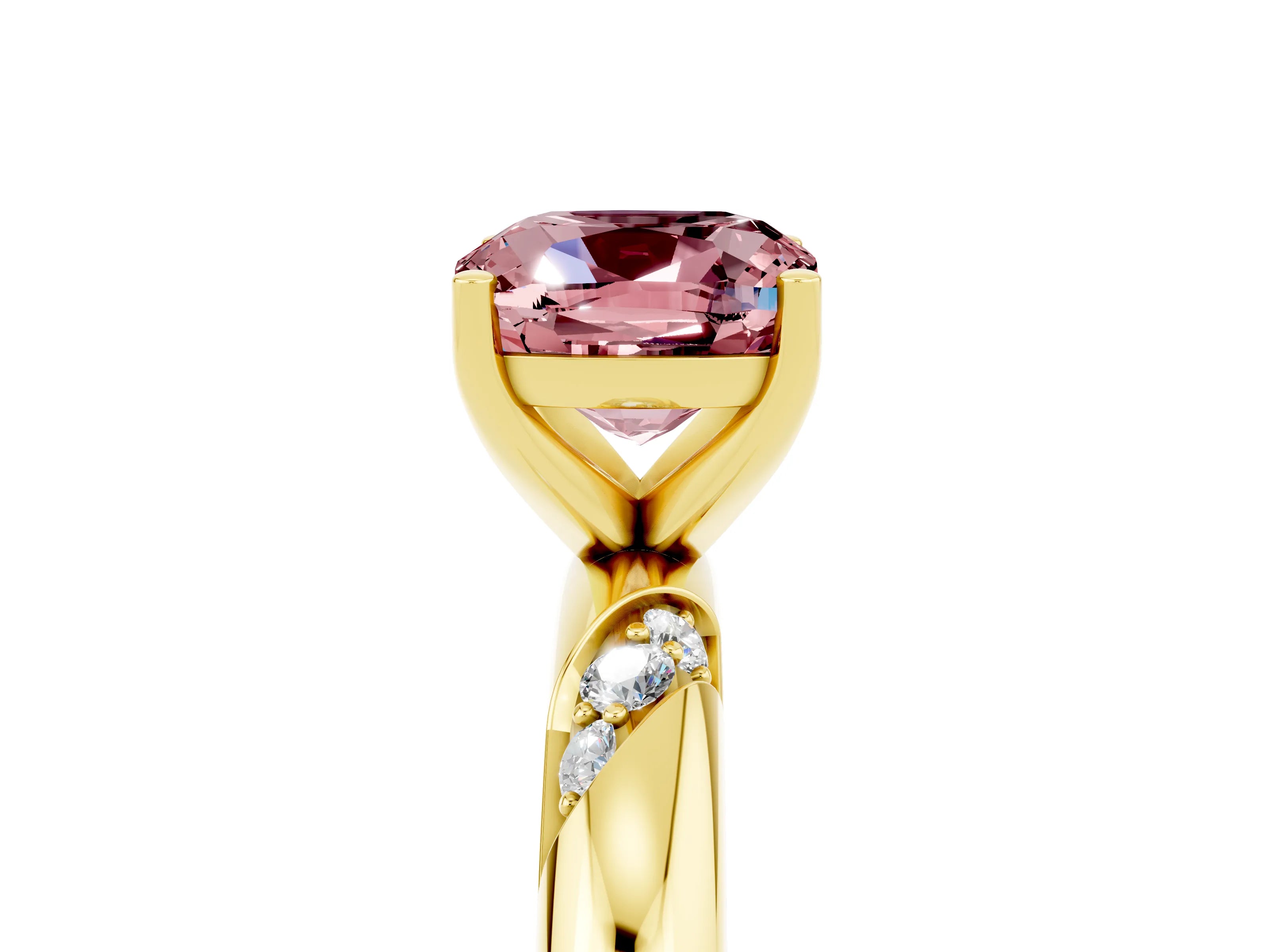 Yellow gold Cushion Cut Solitaire Diamond Engagement Ring with Twisted Pave Band and Four-Prong Setting_5