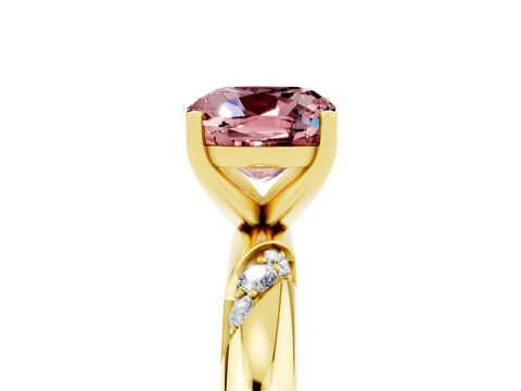 Yellow gold Cushion Cut Solitaire Diamond Engagement Ring with Twisted Pave Band and Four-Prong Setting_5