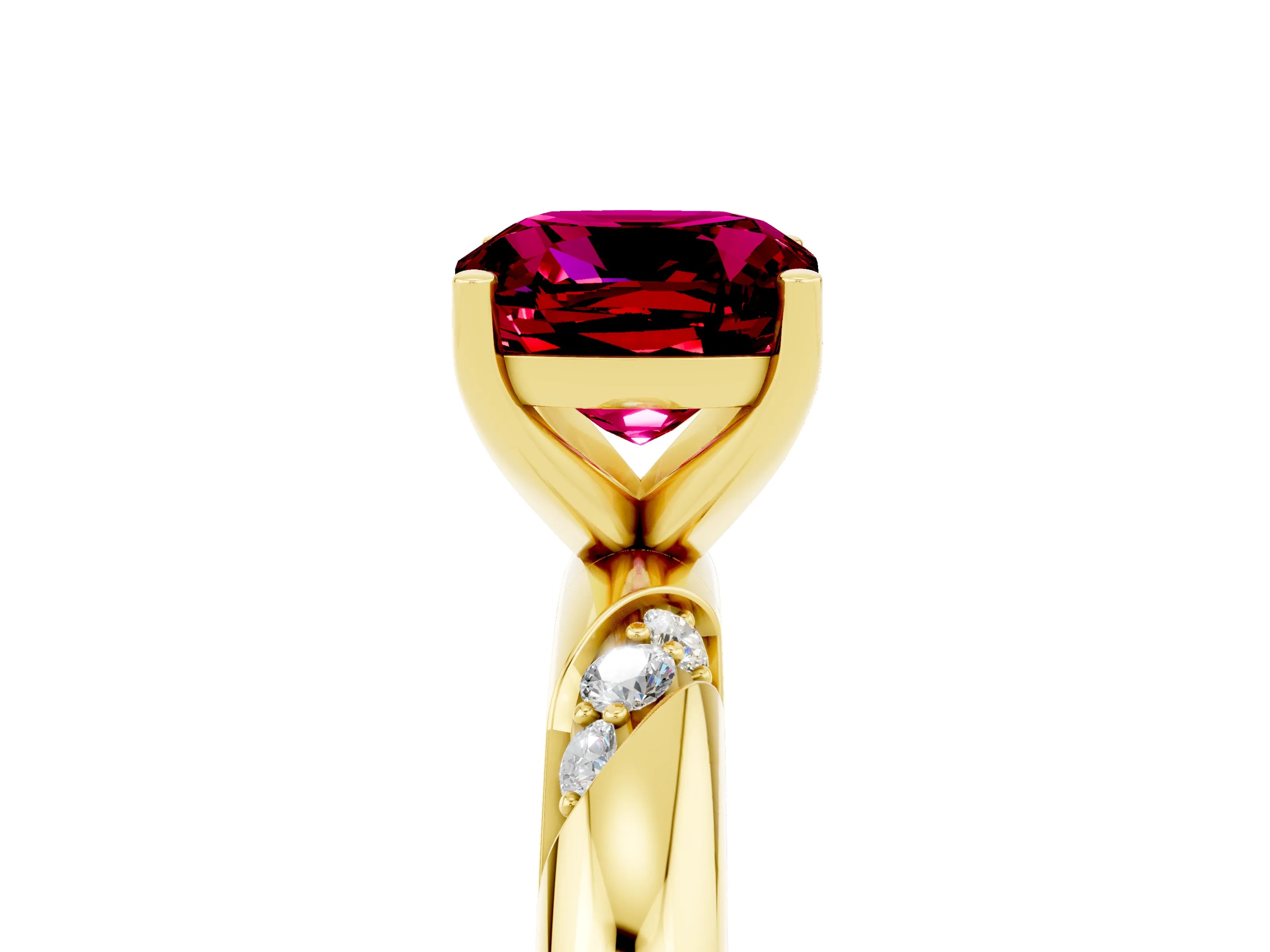 Yellow gold Cushion Cut Solitaire Diamond Engagement Ring with Twisted Pave Band and Four-Prong Setting_5