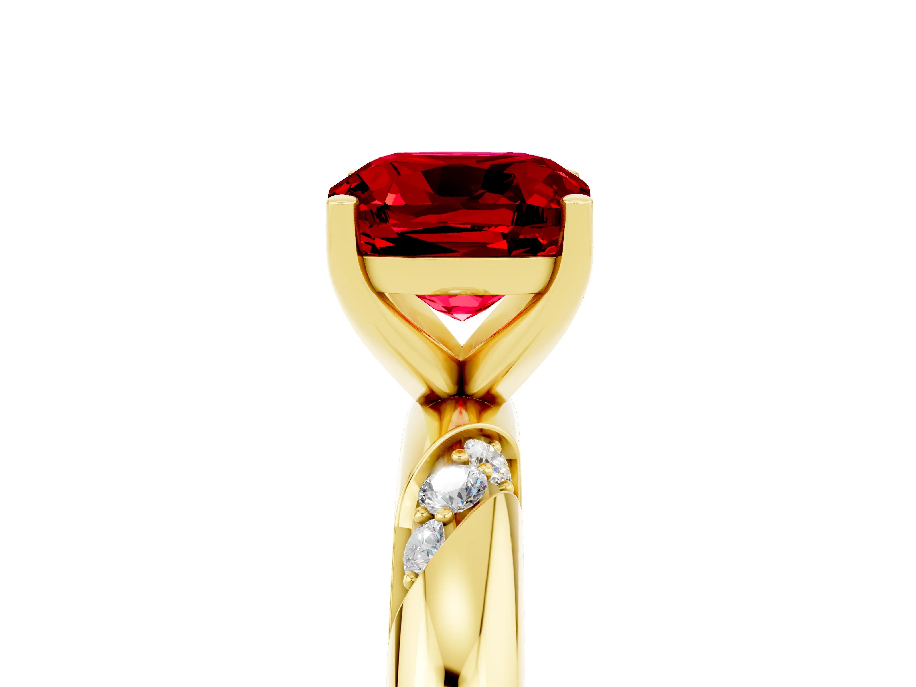 Yellow gold Cushion Cut Solitaire Diamond Engagement Ring with Twisted Pave Band and Four-Prong Setting_5