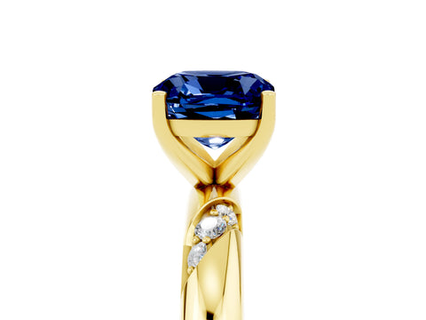 Yellow gold Cushion Cut Solitaire Diamond Engagement Ring with Twisted Pave Band and Four-Prong Setting_5