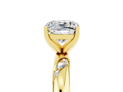 Yellow gold Cushion Cut Solitaire Diamond Engagement Ring with Twisted Pave Band and Four-Prong Setting_5
