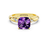 Yellow gold Cushion Cut Solitaire Diamond Engagement Ring with Twisted Pave Band and Four-Prong Setting