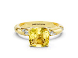 Yellow gold Cushion Cut Solitaire Diamond Engagement Ring with Twisted Pave Band and Four-Prong Setting