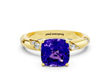 Yellow gold Cushion Cut Solitaire Diamond Engagement Ring with Twisted Pave Band and Four-Prong Setting