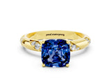 Yellow gold Cushion Cut Solitaire Diamond Engagement Ring with Twisted Pave Band and Four-Prong Setting