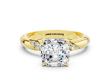 Yellow gold Cushion Cut Solitaire Diamond Engagement Ring with Twisted Pave Band and Four-Prong Setting