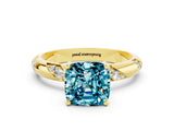 Yellow gold Cushion Cut Solitaire Diamond Engagement Ring with Twisted Pave Band and Four-Prong Setting