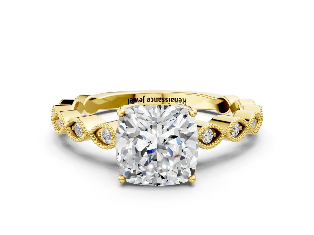Yellow gold Cushion Cut Solitaire Diamond Ring with Infinity Twist Band and Four-Prong Setting_21
