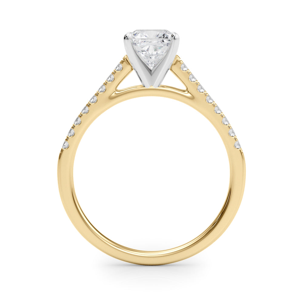 Yellow gold Cushion Cut Solitaire Diamond Ring with Pave Band and Four-Prong Setting 2
