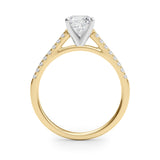 Yellow gold Cushion Cut Solitaire Diamond Ring with Pave Band and Four-Prong Setting 2