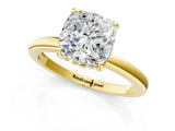 Yellow gold Cushion Cut Solitaire Diamond Ring with Prong Setting and Plain Band_8