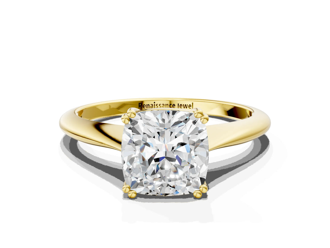 Yellow gold Cushion Cut Solitaire Diamond Ring with Six-Prong Setting and Classic Band_3